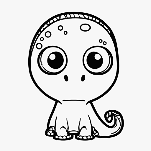 Cute Edmontosaurus, big eyes, Pixar style, simple outline and shapes, coloring page black and white comic book flat vector, white background