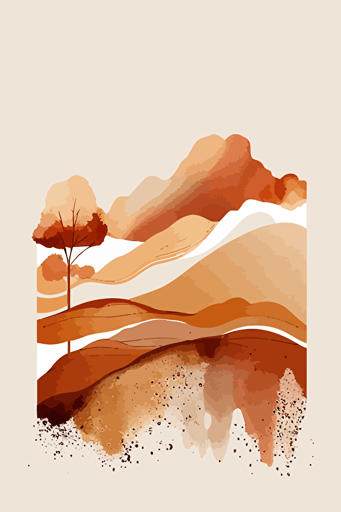 Rust orange and beige watercolour abstract landscape, Minimalist, vector, contour