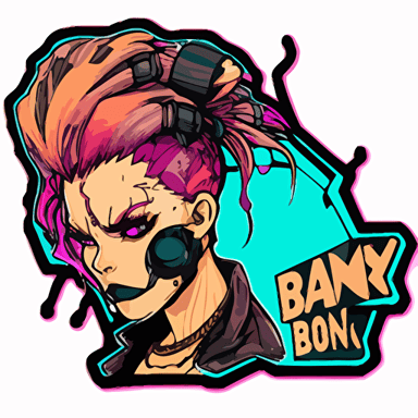 bad bonny, , sticker, vector, white backgraund, contour, cartoon style, Watercolor,Cyberpunk