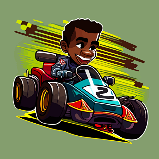 a black male go kart racer cartoon vector style, extremely detailed