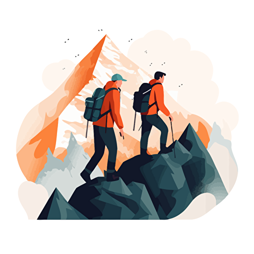 vector illustration of two hikers in steep mountains