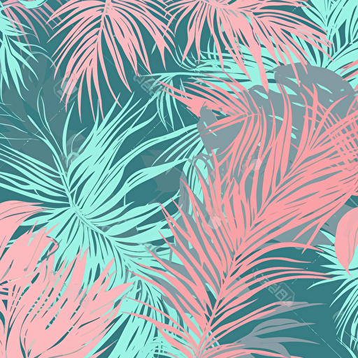 turquoise and light pink palm leaves pattern, tile, vector