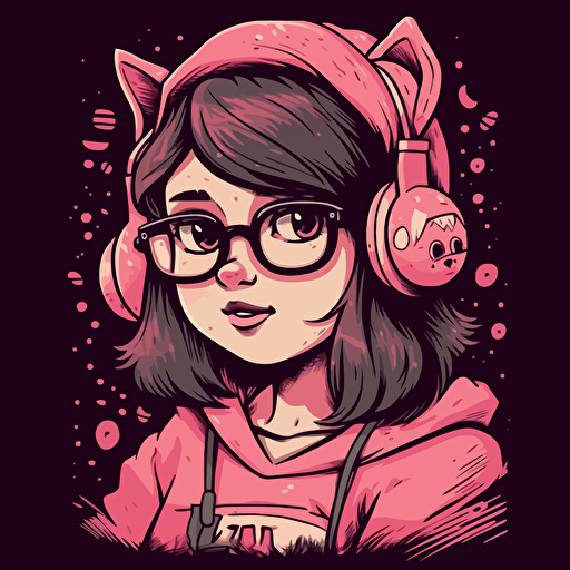 gorilla comic:: cartoon::, wearing pink::2 black::3 cloths, wearing headphones, illustration vector, black background