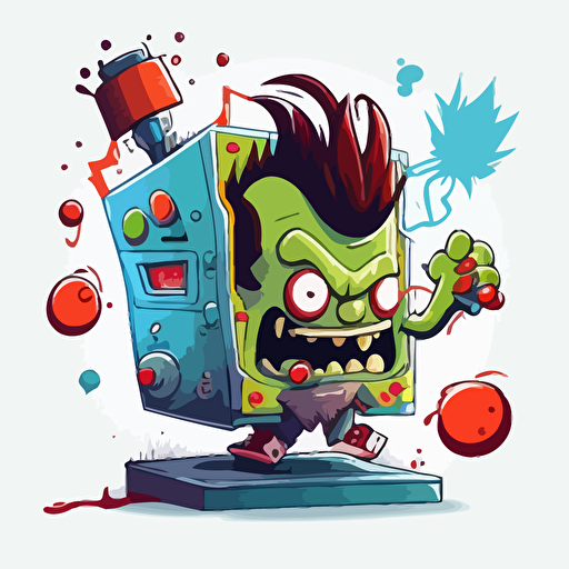create frankenstain from monster bash pinball artwork, cartoon, vector art, flat, 2D, white background