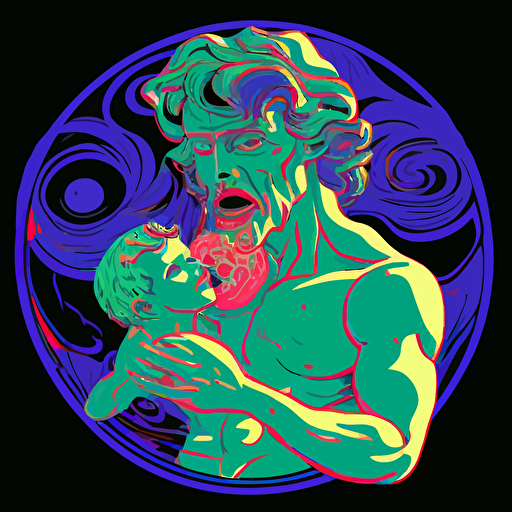 Saturn Devouring His Son as soulless Alegria art, big tech art, flat art, globohomo art, 2D, flat colors, vector art