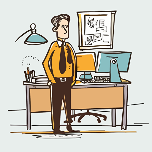 ceo standing at desk, hand drawn, illustration, colorful, vector