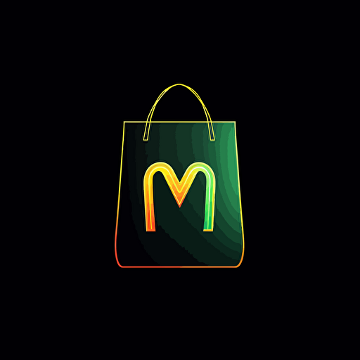 a logo with green and yellow colors using minimalist elements such as a shopping bag, in addition, a letter C and a letter M as a name. The logo is made in 2D vectors and is on a black background.
