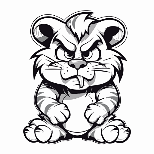 tiger ignorant style No Shadow. Cartoon. Coloring page. Vector. Simple.