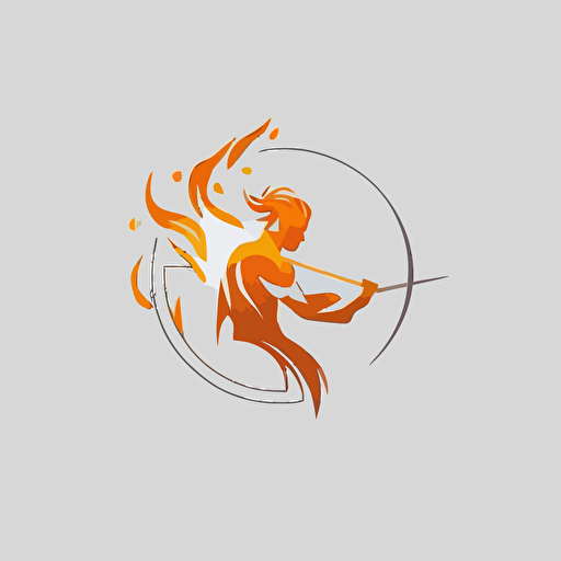 flat vector logo, sagittarius, flame, circle, simple style, white clean backgound