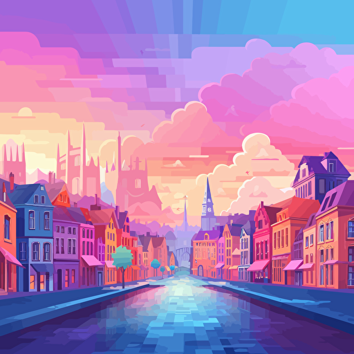 European city, Crypto, vector, video game, gradient