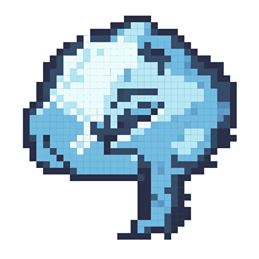 a brain, pixelated, vectorized, blue and white color palette, white background