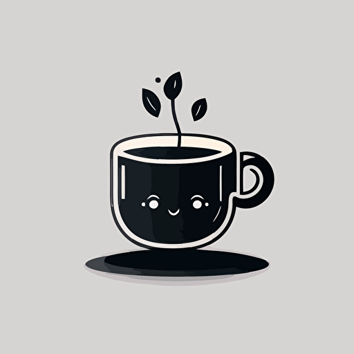 simple and cute logo design of a cup of tea, flat 2D, vector, no text, image only black and white