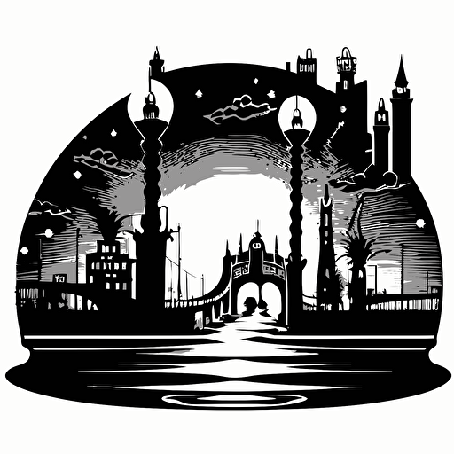 a candle arch as vector, include sightseeing attractions from warnemunde rostock, black and white