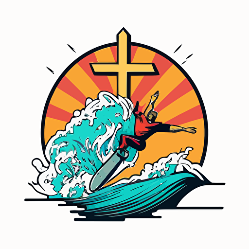 simplistic cartoon christian surfing vector logo with no text