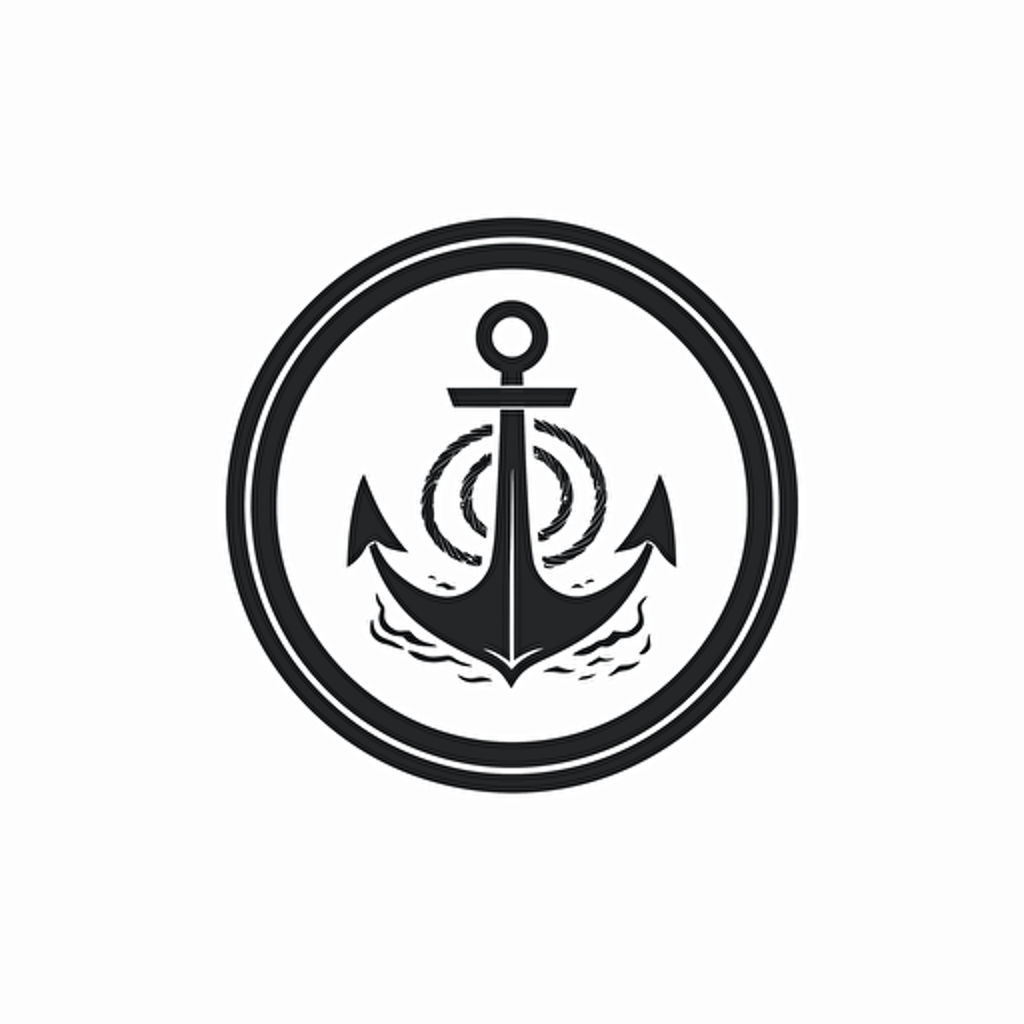 a modern, minimalist logo for yacht company with an anchor and 3 stripes wave, black, simple logo on white background, vector, ai, very simple,