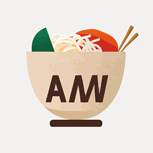 logo, combination mark, text is "AI-MESHI", a bowl of ramen with meat and vegetables, vector, simple, flat, low detail, minimal, white background,Ivan Chermayeff style