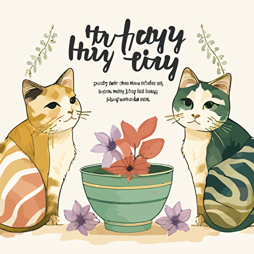 selamat hari raya greeting card, watercolor painting style, with cats infront, cute vector art