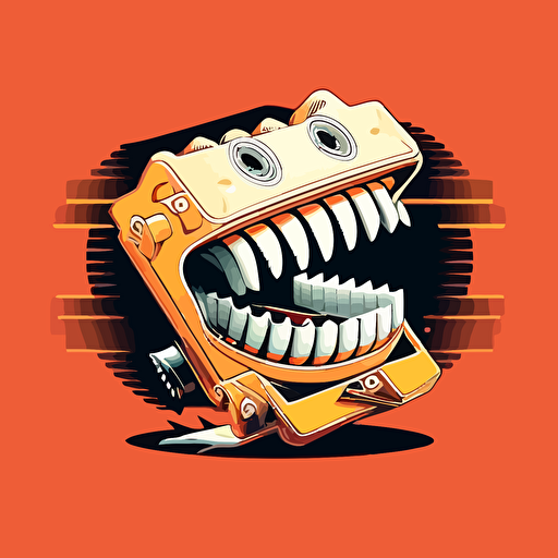 vector, logo, vector logo, simple, two tone, machine with teeth eating, conveyor belt tongue