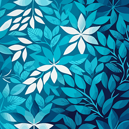 geometric pattern of leaves and flowers. Vector. bright blue colors. No shading. Modern style, cute.