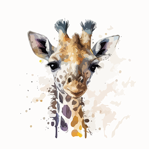 baby watercolor giraffe vector,comic style, white background