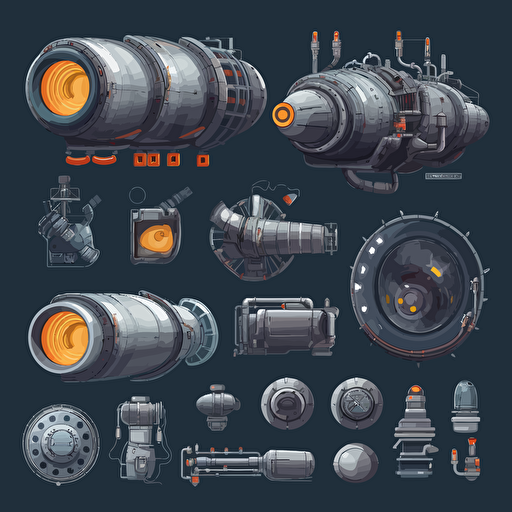 2d Jet engine parts for 2d game, vector, game assets, for kids