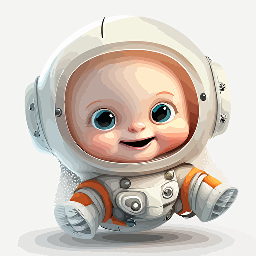 A gorgeus baby astronaut, smiling, white background, vector art , pixar style