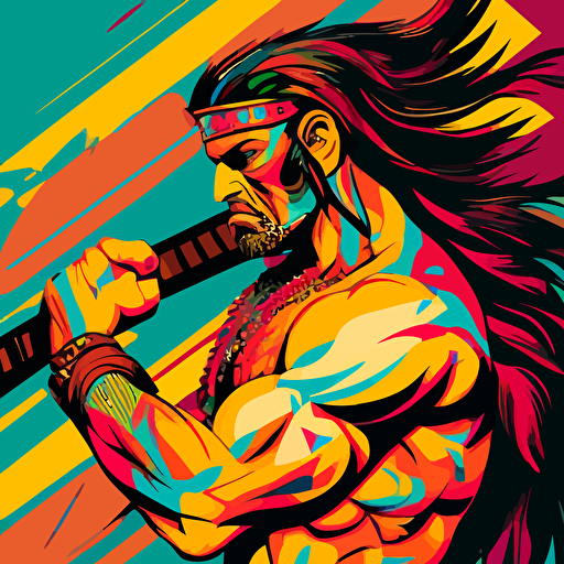 tribal warrior in retro style, vibrant colors, pop art , vector style 16k resolution — ar 4:5 — v5 — s250