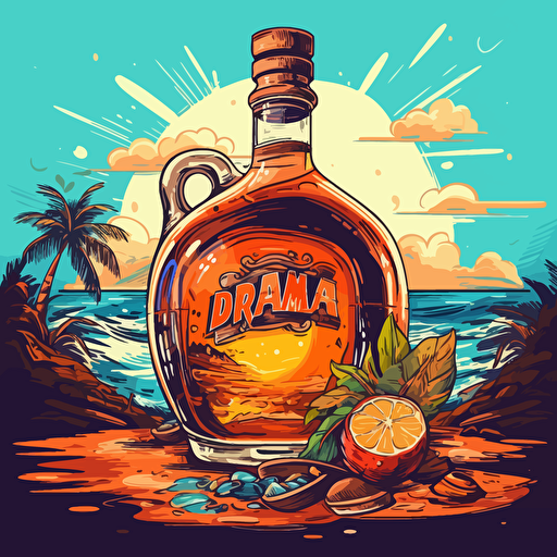 an open bottle of rum, cartoon, vector style