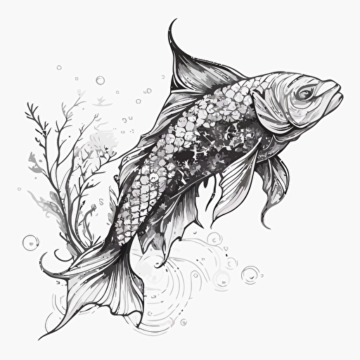 fish koi vector art , black line