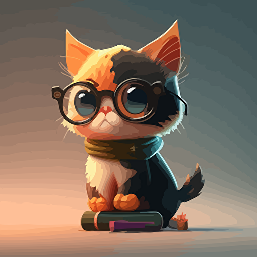 nerdy cat, cute, anime style, minimalistic, child, vector art, 2D, octane render