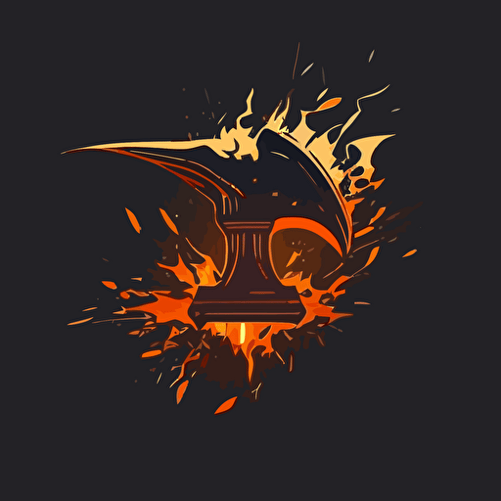 a traditional forging anvil with no hammer or additional tools. Fire and sparks envelop the anvil, vector logo, professional logo, simplistic