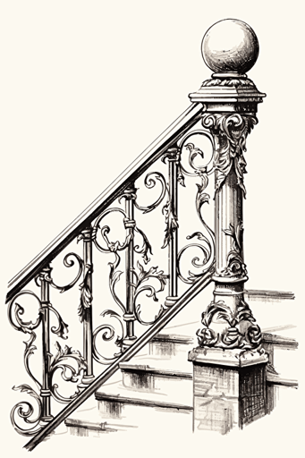 wrought iron railing sketch, vector