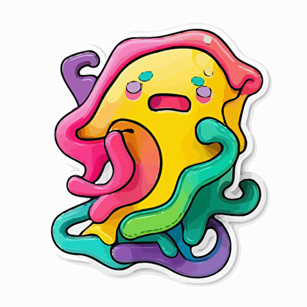squish mellow, Sticker, Playful, Tertiary Color, art toy style, Contour, Vector, White Background, Detailed