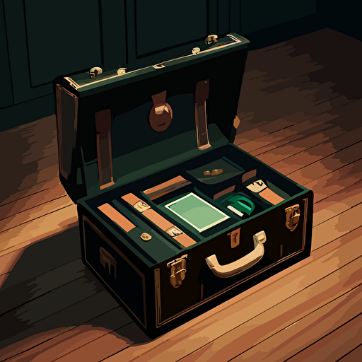 illustration of a modern briefcase on the floor. founders, businessmen, excecutives. vector, moody, contrasting shadows.