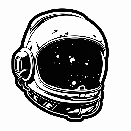 simple vector black and white space helmet, simple, 2d, sticker