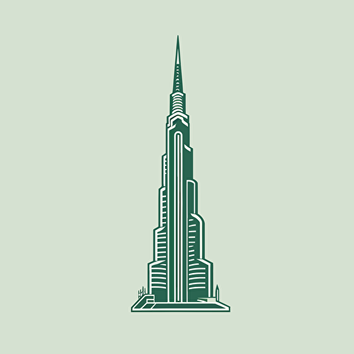 Dubai Burj khalifa logo style in vector art format. Pastel green hue.