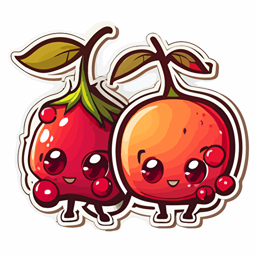sticker, two cranberry fruit, cartoon style, contour, vector, vibrant colours, white background