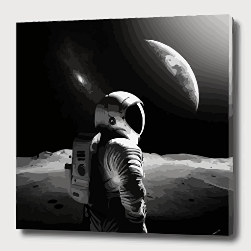 astronaut looking back on earth from the moon’s surface photorealism vector black and white