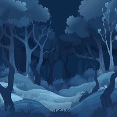 seamless unending cartoon background for children cartoon game. night forest landscape. vector illustration. parallax ready + background bottom layer should b toned down blue. The layer on top, only toned down navy blue of briefly drawn vectorized tree trunk shapes. The top layer should be the darkest shade of blue used in the picture, briefly vectorized trees. Landscape. AR 16:9.