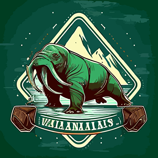 make a vector sport logo with a walrus in a green triangle and winter background