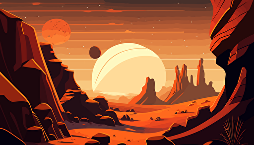mars alien planet landscape,mountians,wide angle,planets,anime style,comic,vector,