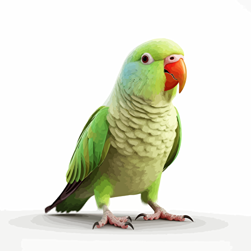 Quaker Parrot bird looking straight in the camera, white bg, vector