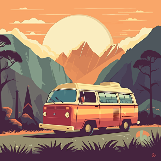 Flat color illustration poster, vector art, van in south america
