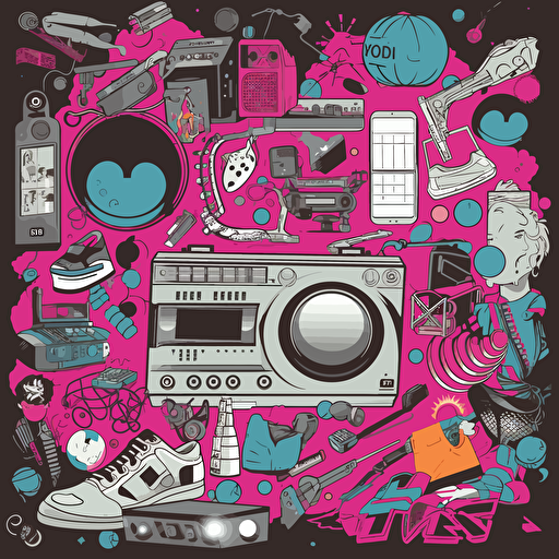 detailed vector illustration of all 80's stuff just floating around in the air