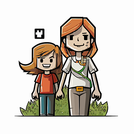 doodle style, vector illustrations for corporate powerpoint presentation, minecraft, pleased mother and kid, white background