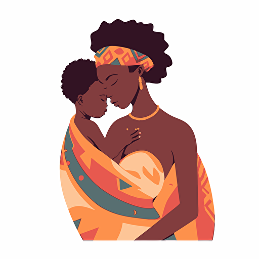 african mother and child embracing, simple, flat vector illustration, white background, style Aaron McGruder, posted on behance