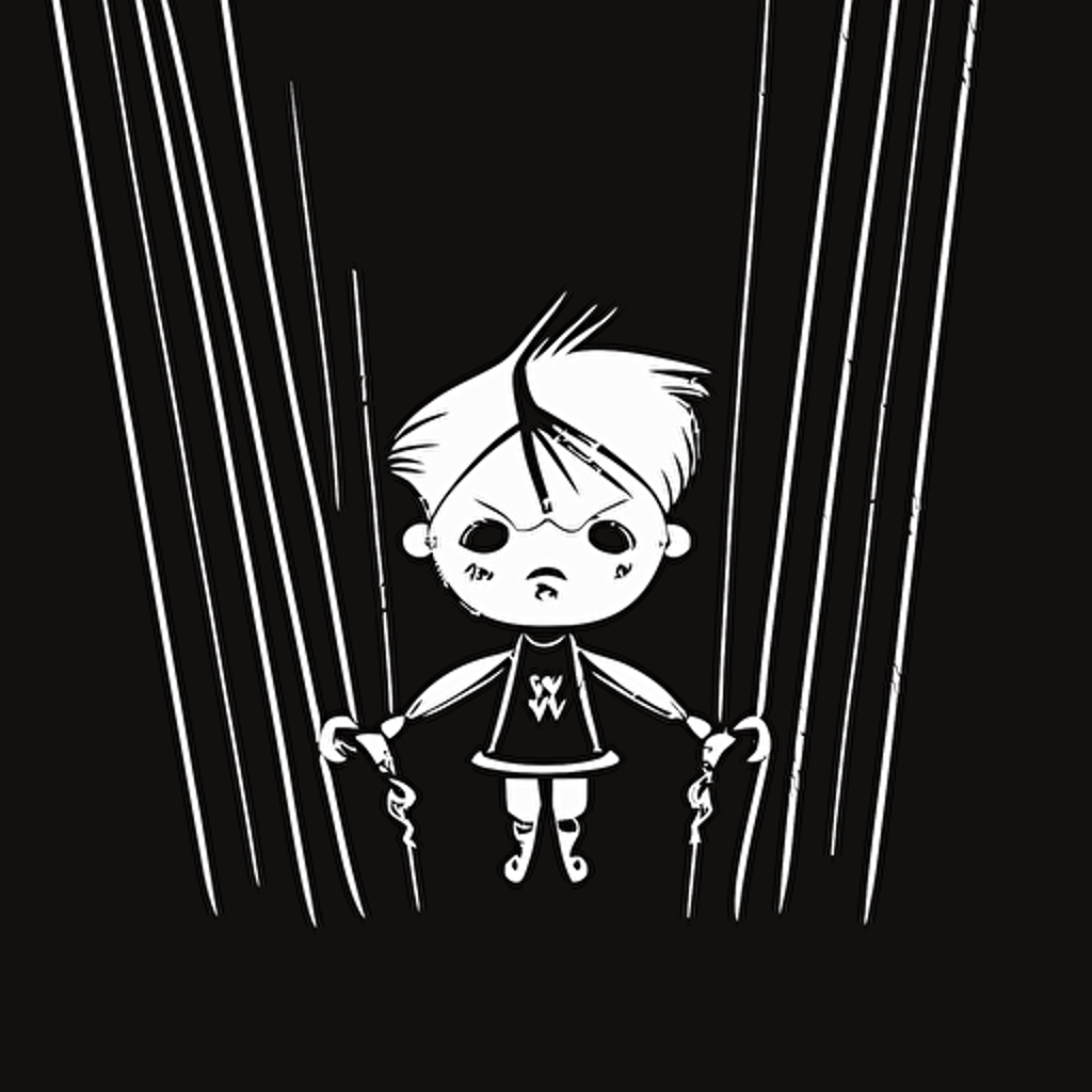 puppet on strings, black and white, vector, flat, svg, fantasystyle