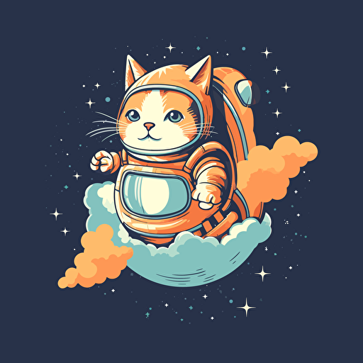 vector image of a cat in a spacesuit flying in a rocketship