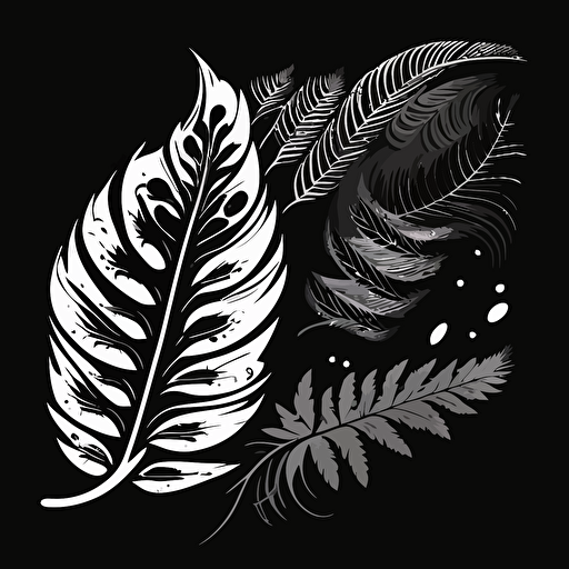 a black and white vector image of a feather and fern that could be used as a logo