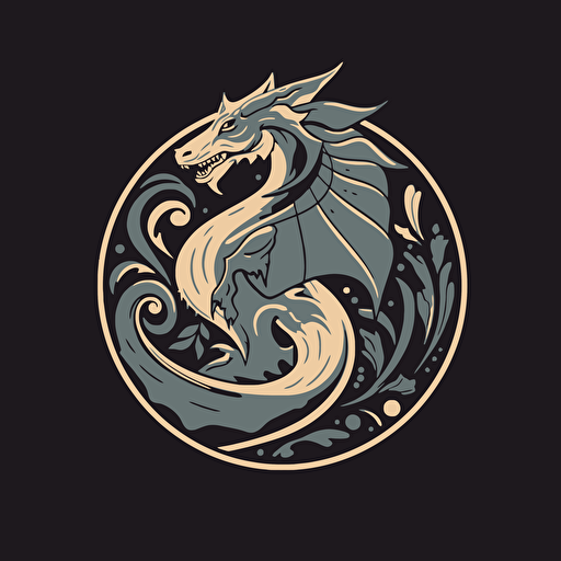logo design, flat vector logo, dragon emblem, styke medieval emblem